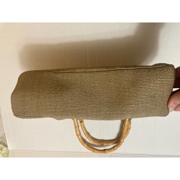 Fossil 1954 Raffia Bamboo Handle Tan‎ Purse Handbag Key Charm - Picture 5 of 7